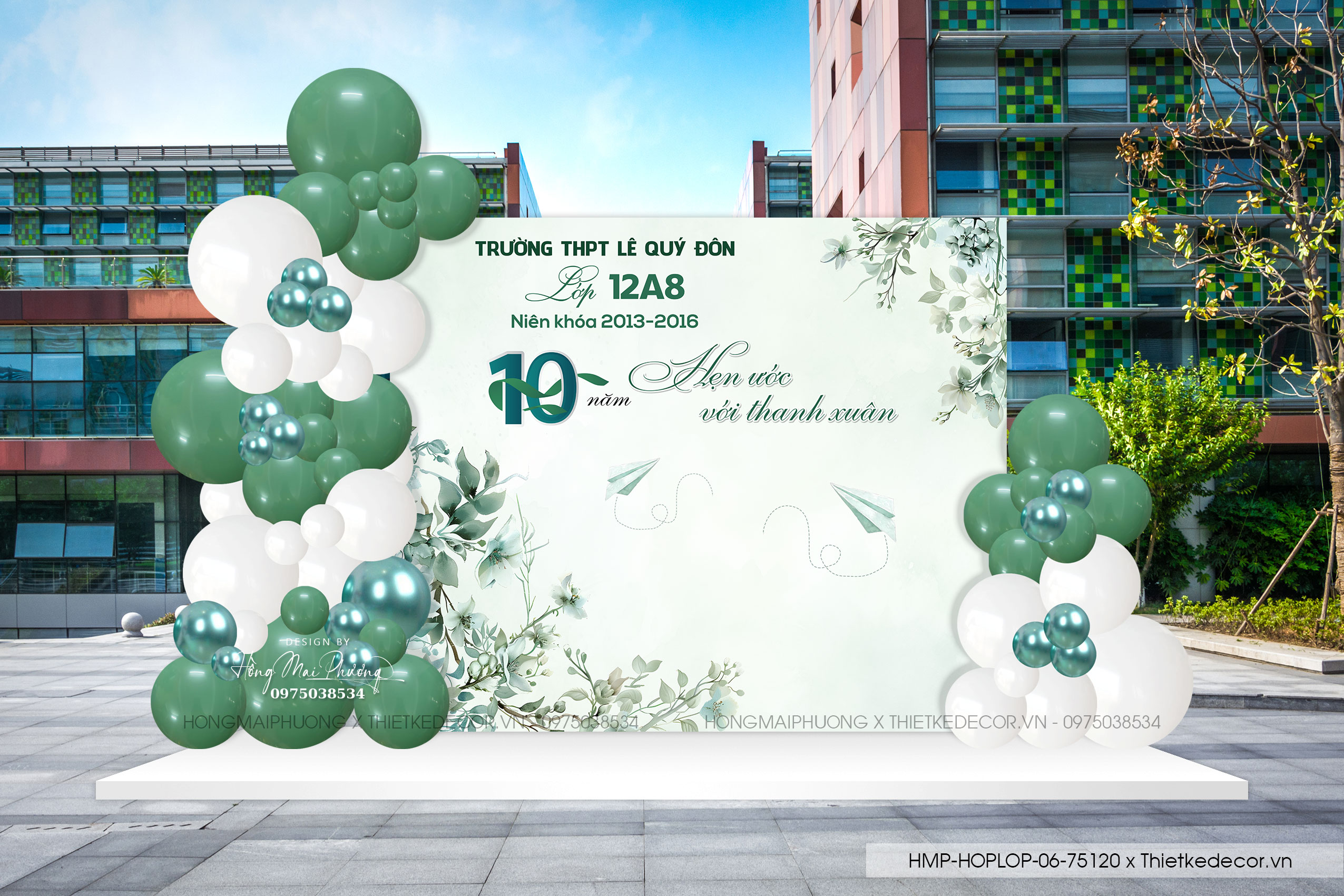 File thiết kế trang trí background Họp lớp Họp khóa, kỷ niệm ngày về trường mix bong bóng tone xanh lá